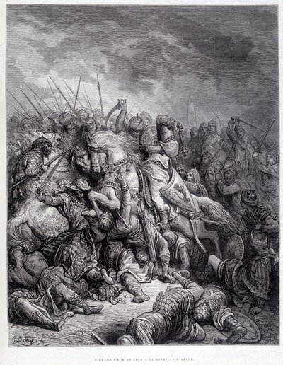 Richard Heart of Lion at the Battle of Arsur - rytina Gustave Doré od Gustave Dore