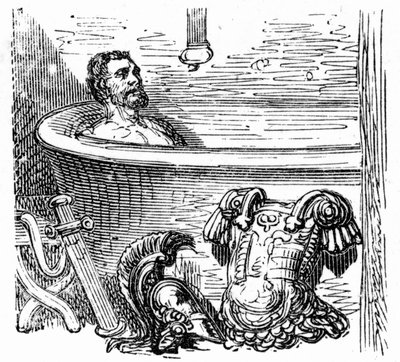 Římský voják koupající se v termálních lázních Bagneres de Bigorre: rytina Gustava Doreho ilustrující knihu Hippolyta Taina "Voyage aux Pyrenees", Hachette 1860. od Gustave Dore