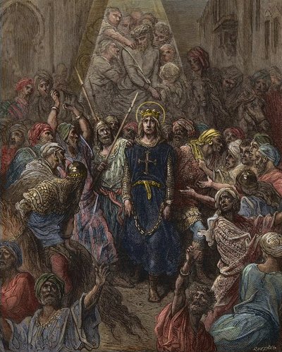 Saint Louis zajat v Mansoura, během 7. křížové výpravy v roce 1250 - král Ludvík IX. (1214-70) zajatec v Egyptě - rytina Gustava Dore - z Historie křížových výprav od Josepha-Francoise Michauda od Gustave Dore