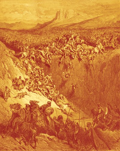 Samson zabíjí Pelištejce čelistí zadku, od Doré - Bible od Gustave Dore