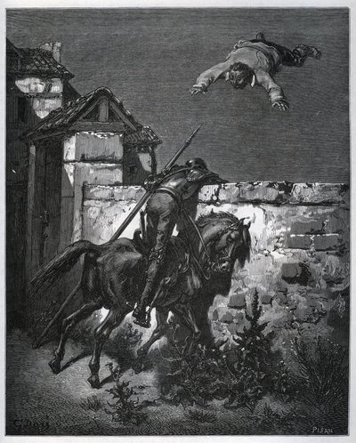 Sancho Panza se nechá zmást a Don Quijote nemůže zasáhnout – z „“Don Quijote de la Mancha”” od Miguela Cervantese (1547-1616) (Don Quijote) - Dřevoryt podle kresby Gustava Dore od Gustave Dore