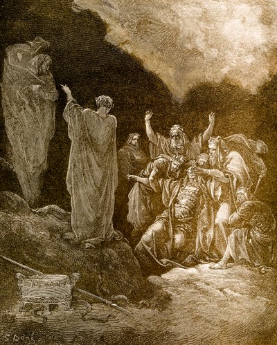 Saul a médium / čarodějnice z Endoru, od Doré. - Bible od Gustave Dore