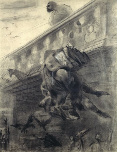 Scéna z "Notre-Dame de Paris", Victor Hugo (1802-85) (tužka a křída na papíře) od Gustave Dore