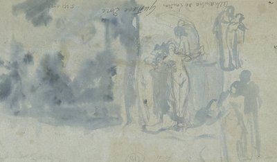 Náčrtky lidí, včetně ženského aktu od Gustave Dore