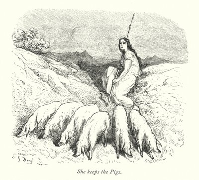 She Keeps The Pigs (rytina) od Gustave Dore