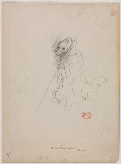 Náčrt pro "Vlk se stal pastýřem" (recto) od Gustave Dore