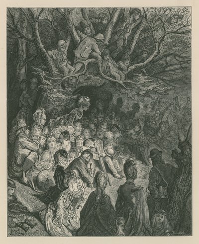 Diváci sledující závod lodí z břehu řeky od Gustave Dore