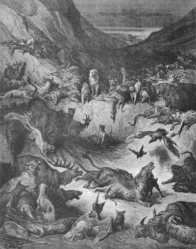 Zvířata nemocná morem, ilustrace k Bajkám La Fontaine od Gustave Dore
