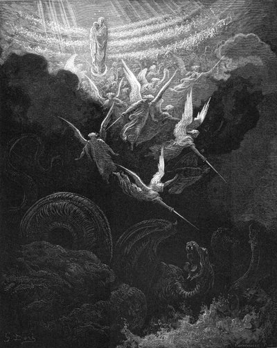 Archanděl Michael a jeho andělé bojující s drakem, 1865-1866 od Gustave Dore