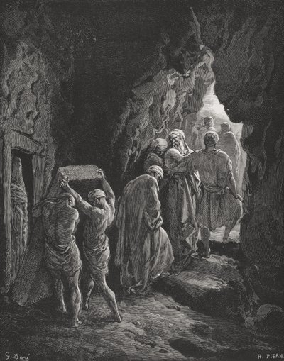 Pohřeb Sarah, ilustrace z Doreovy „Svaté bible“, vyryl Pisan, 1866 od Gustave Dore