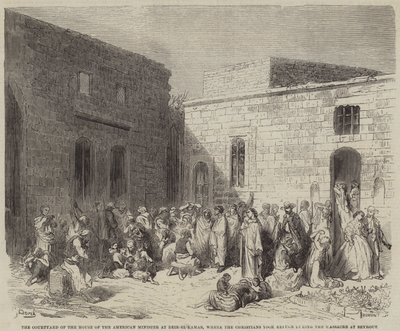 Nádvoří Domu amerického ministra v Deir-el-Kamar, kde křesťané vzali ? od Gustave Dore
