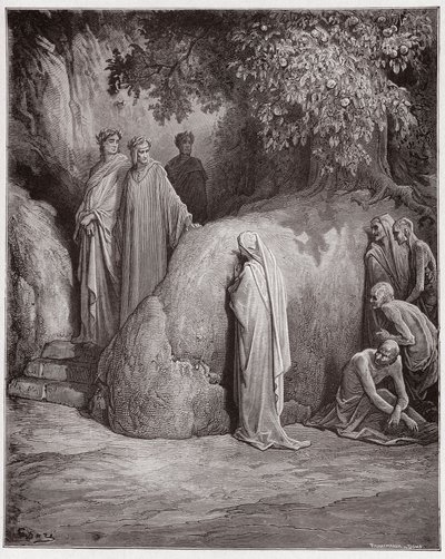 Božská komedie (La Divina Comedia, La Divine Comedie), Purgatorio, Canto 23: Dante rozpozná odstín Forese mezi žrouty - Dante Alighieri (1265-1321) - Ilustrace Gustave Dore (1832-1883) od Gustave Dore