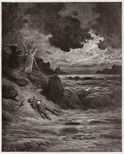 Božská komedie (La Divina Comedia, La Divine Comedie), Purgatorio, Canto 5: Tělo Buonconte da Montefeltro v Arno - od Dante Alighieri (1265-1321) - ilustrace Gustave Dore (1832-1883) od Gustave Dore