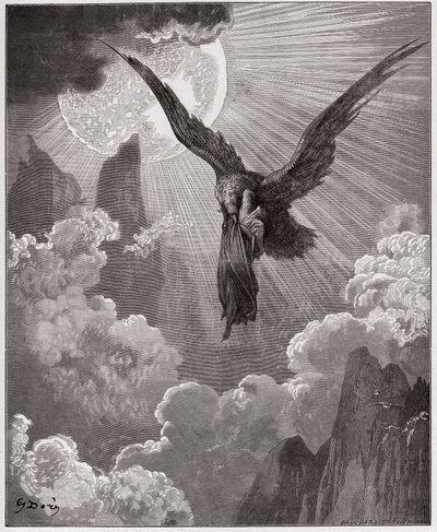 Božská komedie (La Divina Comedia, La Divine Comedie), Purgatorio, Canto 9: Danteho ve snu unáší orel - Dante Alighieri (1265-1321) - Ilustrace Gustave Dore (1832-1883) od Gustave Dore