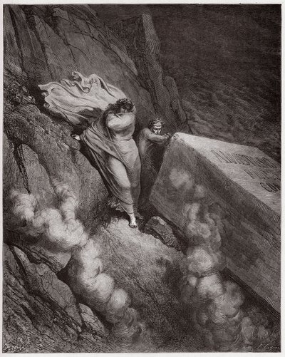 Božská komedie (La Divina Commedia, La Divine Comedie), Inferno, Canto 11: Hořící hrobka papeže Anastasia II - od Dante Alighieriho (1265-1321) - ilustrace Gustave Dore (1832-1883) od Gustave Dore