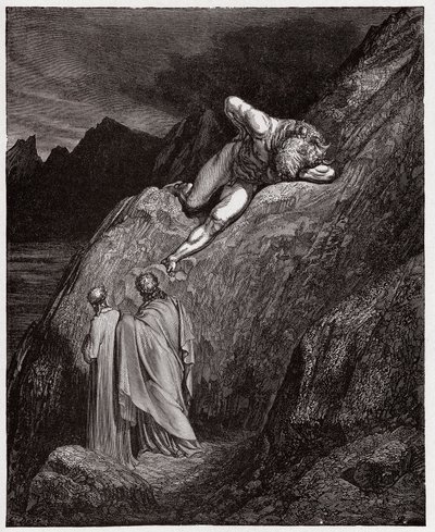 Božská komedie (La Divina Commedia, La Divine Comedie), Inferno, Canto 12: Minotaurus na rozbitém útesu - Dante Alighieri (1265-1321) - Ilustrace Gustave Dore (1832-1883) od Gustave Dore