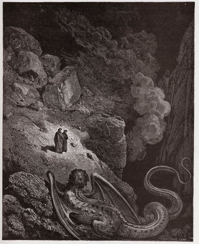 Božská komedie (La Divina Commedia, La Divine Comedie), Inferno, Canto 17: Geryon, symbol klamu - Dante Alighieri (1265-1321) - Ilustrace Gustave Dore (1832-1883) od Gustave Dore