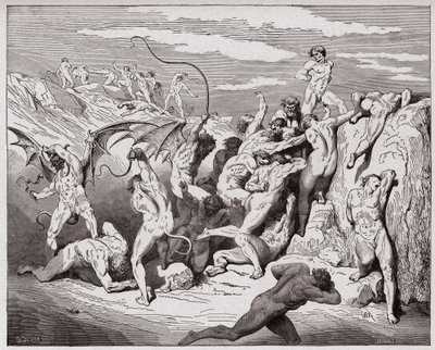 Božská komedie (La Divina Commedia, La Divine Comedie), Inferno, Canto 18: Devils and svůdci - Dante Alighieri (1265-1321) - Ilustrace Gustave Dore (1832-1883) od Gustave Dore