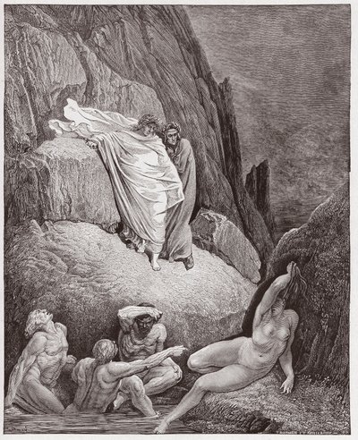 Božská komedie (La Divina Commedia, La Božská komedie), Inferno, Canto 18: Virgil ukazuje Dantemu odstín Thai - od Dante Alighieri (1265-1321) - Ilustrace Gustave Dore (1832-1883) od Gustave Dore