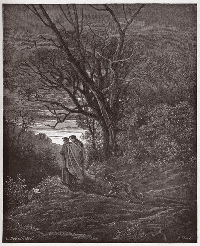 Božská komedie (La Divina Commedia, La Divine Comedie), Inferno, Canto 1: Objevuje se vlčice - Dante Alighieri (1265-1321) - Ilustrace Gustave Dore (1832-1883) od Gustave Dore