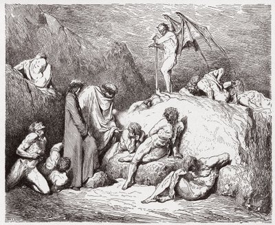 Božská komedie (La Divina Commedia, La Divine Comedie), Purgatorio, Canto 3: Společnost duší na útesu - Dante Alighieri (1265-1321) - Ilustrace Gustave Dore (1832-1883) od Gustave Dore