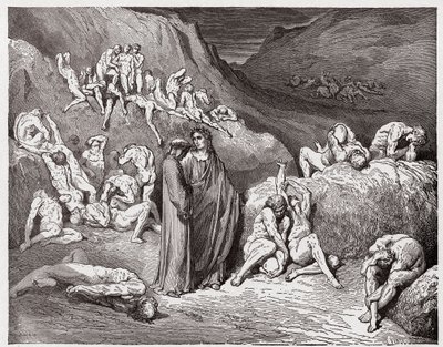 Božská komedie (La Divina Commedia, La Divine Comedie), Inferno, Canto 29: Falzifikátoři a padělatelé sužovaní svěděním - Dante Alighieri (1265-1321) - Ilustrace Gustave Dore (1832-1883) od Gustave Dore