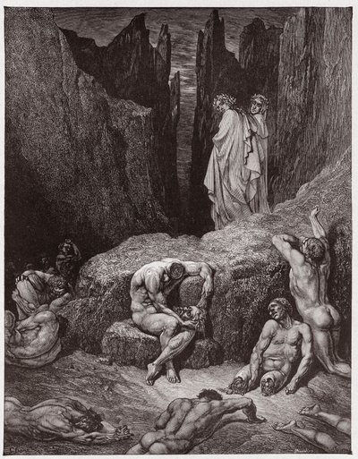 Božská komedie (La Divina Commedia, La Divine Comedie), Inferno, Canto 29: Vergilius kárá Danteho zvědavost - od Dante Alighieri (1265-1321) - Ilustrace Gustave Dore (1832-1883) od Gustave Dore