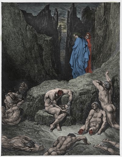 Božská komedie (La Divina Commedia, La Divine Comedie), Inferno, Canto 29: Vergilius kárá Danteho zvědavost - od Dante Alighieri (1265-1321) - Ilustrace Gustave Dore (1832-1883) od Gustave Dore