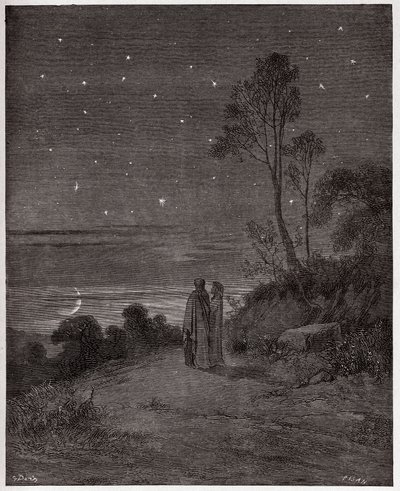 Božská komedie (La Divina Commedia, La Divine Comedie), Inferno, Canto 2: Stmívající se obloha první noci - Dante Alighieri (1265-1321) - Ilustrace Gustave Dore (1832-1883) od Gustave Dore