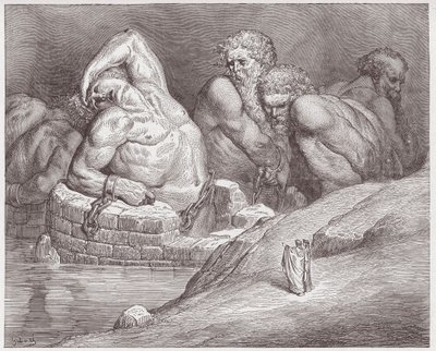 Božská komedie (La Divina Commedia, La Divine Comedie), Inferno, Canto 31: Ephialtes v poutech mezi obry - Dante Alighieri (1265-1321) - Ilustrace Gustave Dore (1832-1883) od Gustave Dore