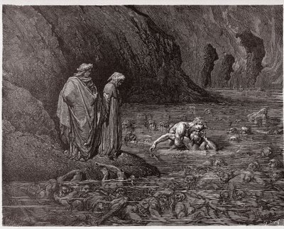 Božská komedie (La Divina Commedia, La Divine Comedie), Inferno, Canto 32: Ugolino hlodá hlavu arcibiskupa Ruggieriho - od Dante Alighieriho (1265-1321) - ilustrace Gustave Dore (1832-1883) od Gustave Dore