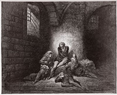 Božská komedie (La Divina Commedia, La Divine Comedie), Inferno, Canto 33: Ugolino a jeho synové uvězněni a hladovějící - Dante Alighieri (1265-1321) - Ilustrace Gustave Dore (1832-1883) od Gustave Dore