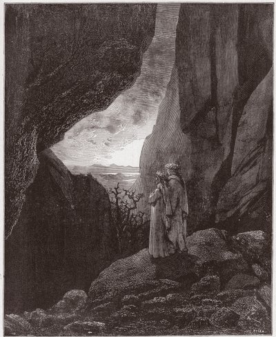 Božská komedie (La Divina Commedia, La Divine Comedie), Inferno, Canto 34: Virgil a Dante vystupují do horního světa - od Dante Alighieri (1265-1321) - ilustrace Gustave Dore (1832-1883) od Gustave Dore