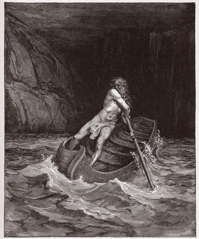 Božská komedie (La Divina Commedia, La Divine Comedie), Inferno, Canto 3: Charon (Caron) na řece Acheron - od Dante Alighieri (1265-1321) - ilustrace Gustave Dore (1832-1883) od Gustave Dore