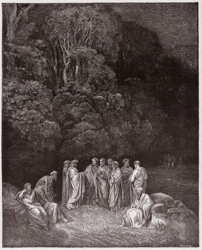 Božská komedie (La Divina Commedia, La Divine Comedie), Inferno, Canto 4: Homer, básníci a hrdinové v limbu - od Dante Alighieri (1265-1321) - ilustrace Gustave Dore (1832-1883) od Gustave Dore
