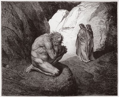 Božská komedie (La Divina Commedia, La Divine Comedie), Inferno, Canto 7: Vergilius kárá Pluta u vchodu do čtvrtého kruhu - Dante Alighieri (1265-1321) - Ilustrace Gustave Dore (1832-1883) od Gustave Dore