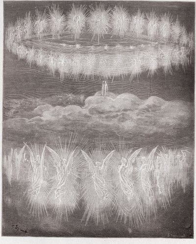Božská komedie (La Divina Commedia, La Divine Comedie), Paradiso, Canto 12: Prsteny oslavených duší na slunci - Dante Alighieri (1265-1321) - Ilustrace Gustave Dore (1832-1883) od Gustave Dore