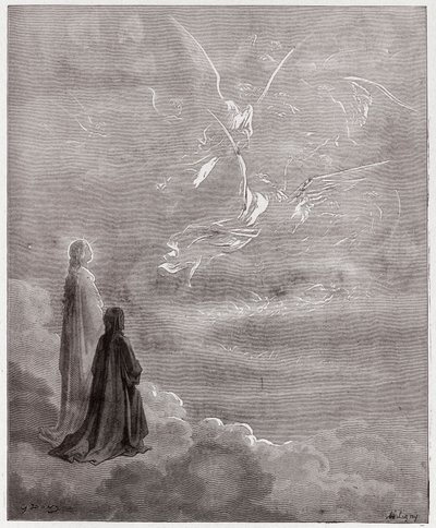 Božská komedie (La Divina Commedia, La Divine Comedie), Paradiso, Canto 18: Dante a Beatrice přeloženi do sféry Jupitera - Dante Alighieri (1265-1321) - Ilustrace Gustave Dore (1832-1883) od Gustave Dore