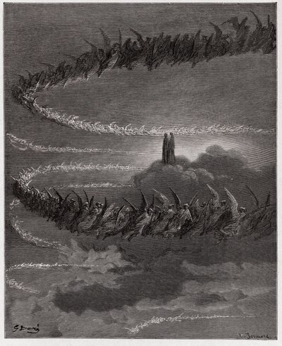 Božská komedie (La Divina Commedia, La Divine Comedie), Paradiso, Canto 18: Ve sféře Jupitera krouží požehnané duše a tvoří písmena - Dante Alighieri (1265-1321) - Ilustrace Gustave Dore (1832-1883) od Gustave Dore
