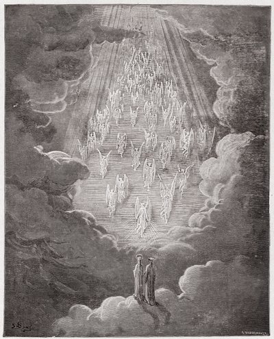 Božská komedie (La Divina Commedia, La Divine Comedie), Paradiso, Canto 21: Beatrice a Dante ve sféře Saturnu - Dante Alighieri (1265-1321) - Ilustrace Gustave Dore (1832-1883) od Gustave Dore