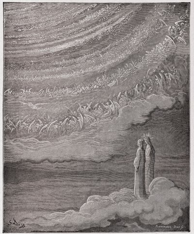 Božská komedie (La Divina Commedia, La Divine Comedie), Paradiso, Canto 28: Jiskřivý zástup nebes - Dante Alighieri (1265-1321) - Ilustrace Gustave Dore (1832-1883) od Gustave Dore