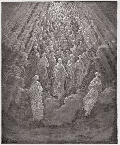 Božská komedie (La Divina Commedia, La Božská komedie), Paradiso, Canto 5: Zástup nesčetných zářících duší ve druhé říši – Dante Alighieri (1265–1321) – Ilustrace Gustave Dore (1832–1883) od Gustave Dore