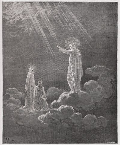 Božská komedie (La Divina Commedia, La Divine Comedie), Paradiso, Canto 8: Charles Martel oslovuje Danta a Beatrice - od Dante Alighieri (1265-1321) - ilustrace Gustave Dore (1832-1883) od Gustave Dore