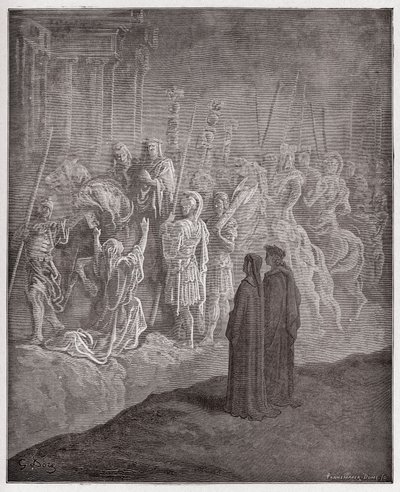 Božská komedie (La Divina Commedia, La Divine Comedie), Purgatorio, Canto 10: Mramorové sochy zobrazující hrdost - od Dante Alighieriho (1265-1321) - Ilustrace Gustave Dore (1832-1883) od Gustave Dore