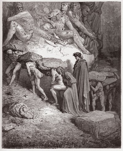 Božská komedie (La Divina Commedia, La Divine Comedie), Purgatorio, Canto 11: Duše hrdých, nesoucí těžké kameny - Dante Alighieri (1265-1321) - Ilustrace Gustave Dore (1832-1883) od Gustave Dore