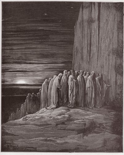 Božská komedie (La Divina Commedia, La Božská komedie), Purgatorio, Canto 18: Množství lenochů - Dante Alighieri (1265-1321) - Ilustrace Gustave Dore (1832-1883) od Gustave Dore