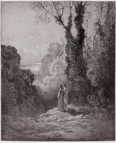 Božská komedie (La Divina Commedia, La Divine Comedie), Purgatorio, Canto 1: Básníci spatřují krásu Venuše na ranní obloze - Dante Alighieri (1265-1321) - Ilustrace Gustave Dore (1832-1883) od Gustave Dore
