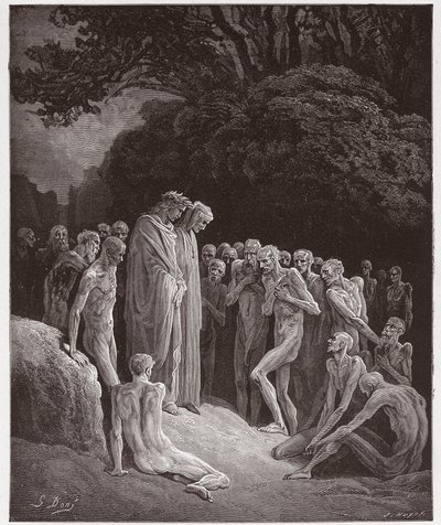 Božská komedie (La Divina Commedia, La Divine Comedie), Purgatorio, Canto 23: Duše nenasytných - Dante Alighieri (1265-1321) - Ilustrace Gustave Dore (1832-1883) od Gustave Dore