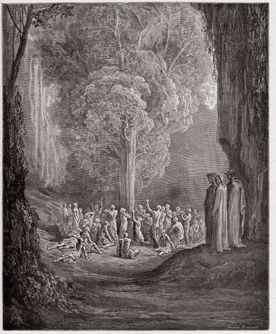 Božská komedie (La Divina Commedia, La Divine Comedie), Purgatorio, Canto 24: Obžerské duše křičící pod stromem - Dante Alighieri (1265-1321) - Ilustrace Gustave Dore (1832-1883) od Gustave Dore