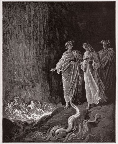 Božská komedie (La Divina Commedia, La Divine Comedie), Purgatorio, Canto 25: Básníci v sedmém kruhu - Dante Alighieri (1265-1321) - Ilustrace Gustave Dore (1832-1883) od Gustave Dore